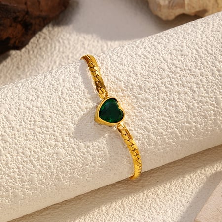 Bracelet à breloques en acier inoxydable couleur or avec cœur, 1 pièce
