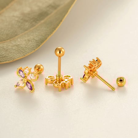 Boucle d&#39;oreille piercing fleur cuivre or zircon 1 pièce