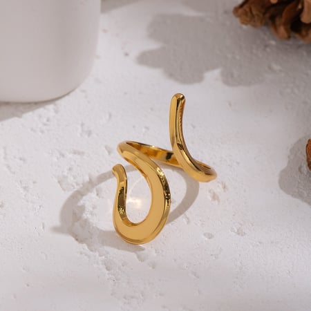 1 Stück unregelmäßige Linienform Edelstahl Goldfarbe Minimalistischer Ring 2