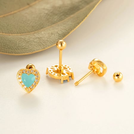 Boucle d&#39;oreille piercing en forme de cœur en cuivre doré et zircon