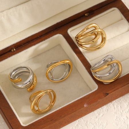 Anello minimalista in acciaio inossidabile con linee dorate miste, 1 pezzo 2