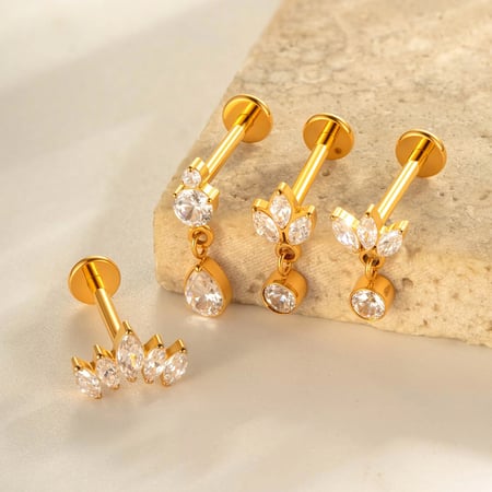 Pendientes de titanio con forma de gota clásica y circonita dorada para mujer, 1 pieza