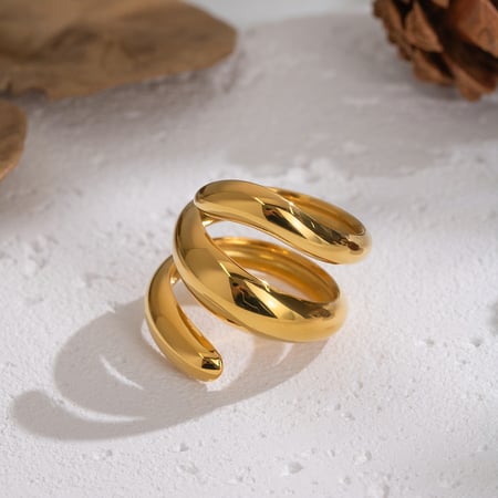 Anello statement color oro in acciaio inossidabile di forma irregolare da 1 pezzo 2