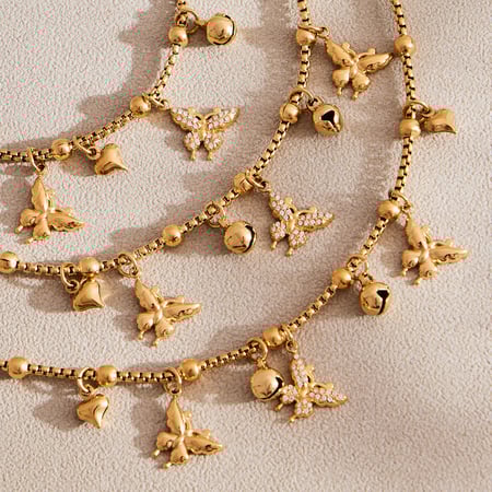 Elegantes conjuntos de joyas de mariposa de acero inoxidable con circonitas de color dorado para mujer