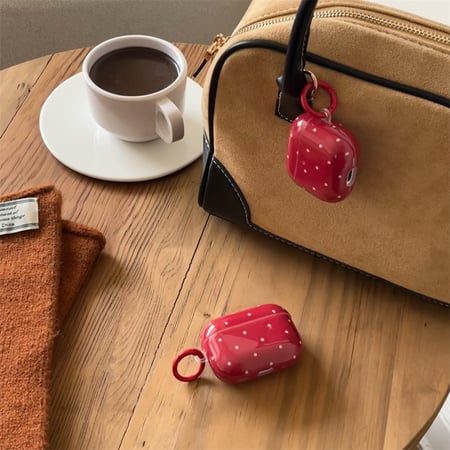 1 Stück Vintage Burgunderrot Polka Dots Damen Kopfhörertasche
