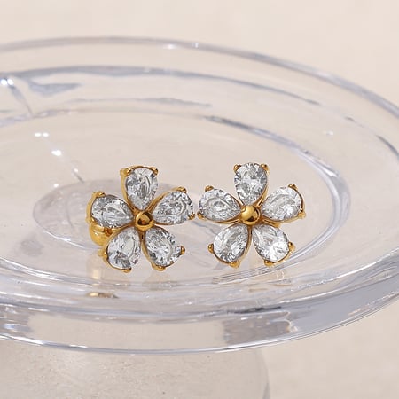 1 Çift Çiçek Paslanmaz Çelik Altın Renkli Zirkonyum Piercing Küpe