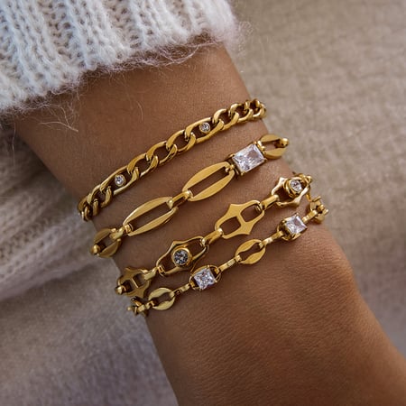 1 stuk prachtige ketting roestvrij staal goudkleurige zirkoon dames ketting armbanden 2