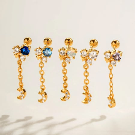 1 Stück Quaste Mond Kupfer Gold Farbe Zirkon Piercing Ohrring 2