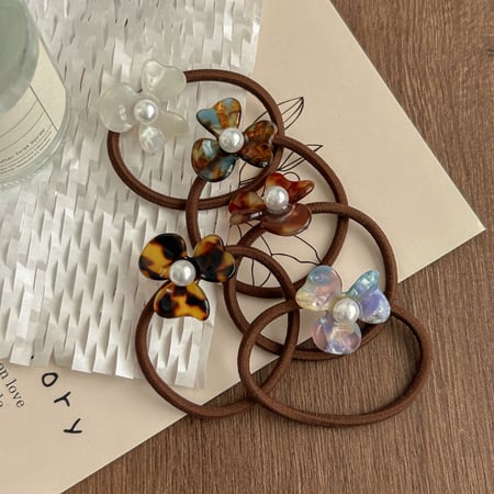 1 élastique à cheveux en acétate pour femme, série simple, motif floral rétro dégradé de couleurs 2