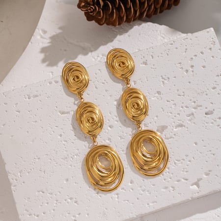 1 Pair Circle Stainless Steel Gold Color Dangle Earrings 2