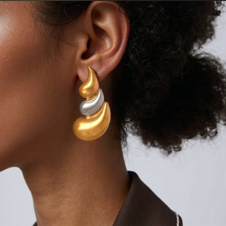 1 pezzo di orecchini a bottone da donna in acciaio inossidabile color oro e argento misti 2