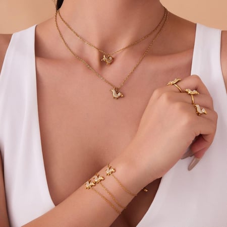 Ensemble de bijoux pour femme en acier inoxydable et zircon couleur or, motif teckel mignon 2