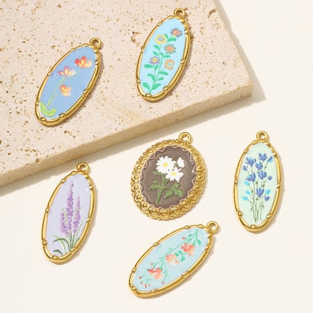 1 Piece Elegant Flower Oval Stainless Steel Gold Color Women's Pendants