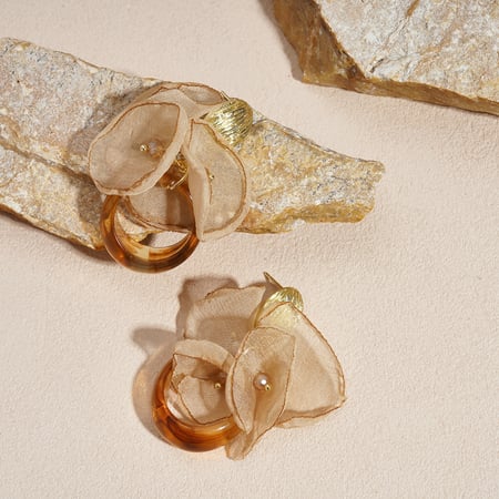 1 paire de boucles d&#39;oreilles pendantes rétro en résine et tissu à fleurs 2