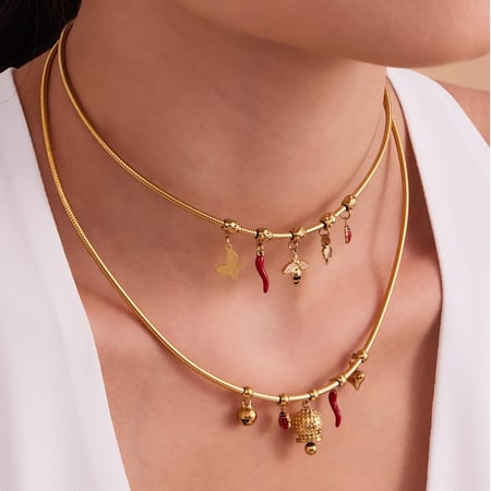 Collar con colgante de abeja sofisticada de acero inoxidable con circonitas doradas para mujer, 1 pieza 2