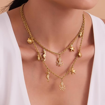 Marine Organism Series Stainless Steel Gold Color Zircon Women's Jewelry Sets 2