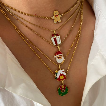 1 Piece Christmas Stainless Steel Gold Color Pendant Necklace 2