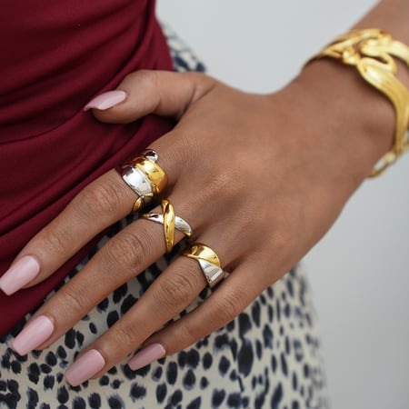 1 stuk eenvoudige onregelmatige vorm roestvrij staal goudkleurige dames statement ringen 2