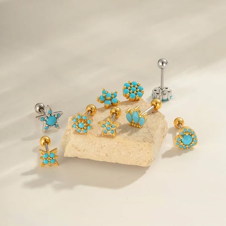 1 Adet Bakır Altın Rengi Doğal Taş Piercing Küpe 2