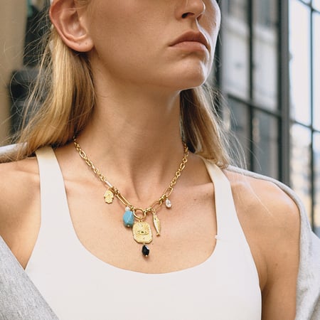 1 magnifique collier avec pendentif œil du diable en acier inoxydable couleur or et pierre naturelle pour femme