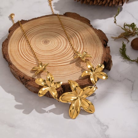 1 stuk bloemen roestvrijstalen goudkleurige hangerketting 2