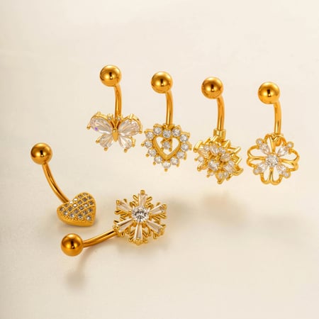 Piercing de nombril délicat en forme de papillon, couleur cuivre et or, zircon 2