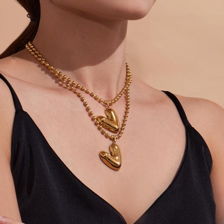Colliers pendentifs minimalistes en acier inoxydable couleur or pour femmes avec cœur 2