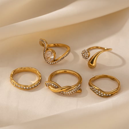 1 Stück Linienform Edelstahl Gold Farbe Zirkon Edelstein Ring 2