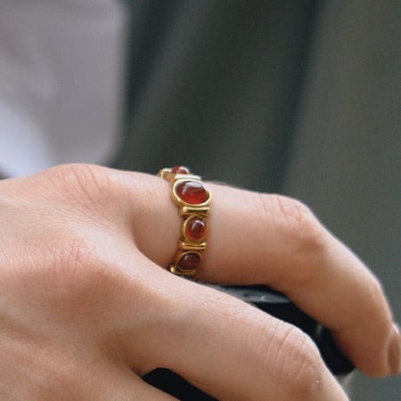 1 stuk klassieke cirkel roestvrij staal goudkleurige natuursteen dames edelsteen ringen 2