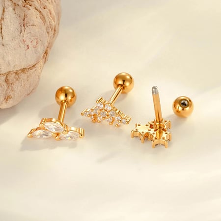 Boucles d&#39;oreilles percées délicates en forme de fleur, couleur cuivre et or, zircone, pour femme, 1 pièce