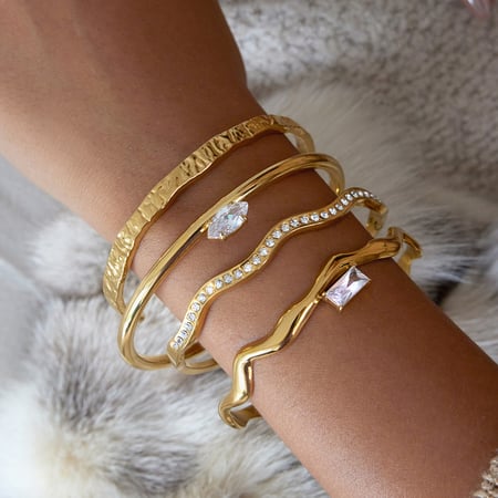 Braccialetti da donna con polsino in acciaio inossidabile lucido color oro e zirconi, 1 pezzo 2