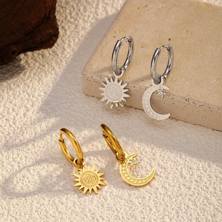 1 paire de boucles d&#39;oreilles pendantes en acier inoxydable couleur or en forme de lune 2