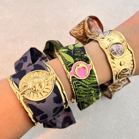 1 Piece Classic Sun Stainless Steel Silk Scarf Cuff Bracelet 2