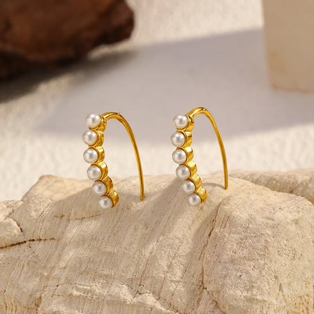 1 paire de boucles d&#39;oreilles à tige irrégulières en acier inoxydable couleur or avec perles 2