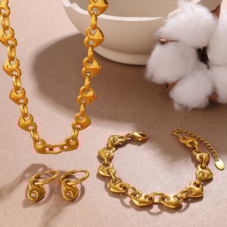 Heart Shape Stainless Steel Gold Color Jewelry Set 2