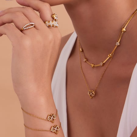 Romantische Hart & Infinity Roestvrijstalen Goudkleurige Zirkonia Dames Sieradensets