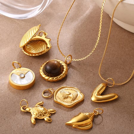 1 pieza de colgante DIY de acero inoxidable de color dorado 2