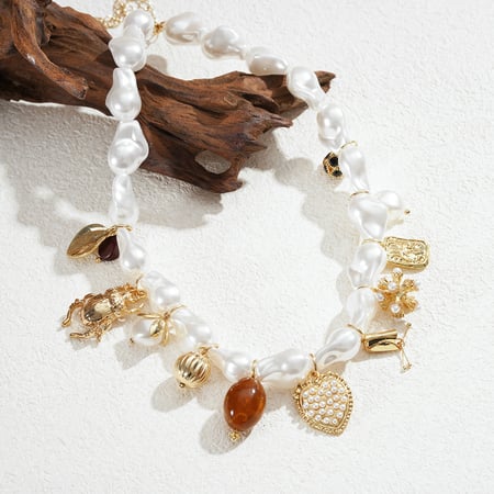 Collana con ciondolo a forma di cuore con perla artificiale da 1 pezzo 2