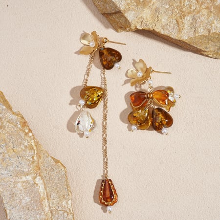 1 paire de boucles d&#39;oreilles pendantes rétro en forme de cœur et de fleur 2