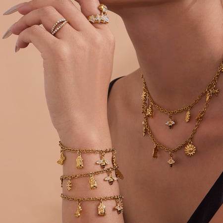 1 Piece Luxurious Flower&Bee Stainless Steel Gold Color Women's Pendant Necklaces