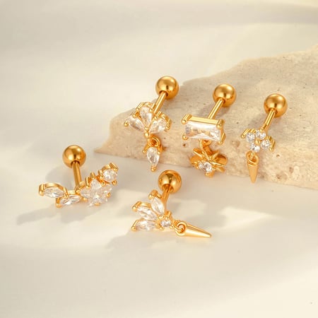 Boucles d&#39;oreilles perçantes pour femmes, motif géométrique, cuivre, or, zircone 2