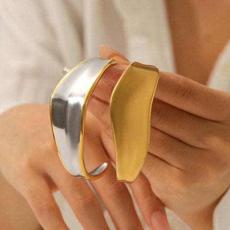 1 stuk onregelmatig gevormde armbanden van roestvrij staal in goudkleur voor dames 2