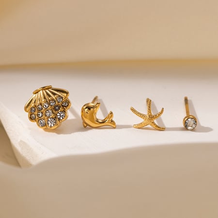 1 Set Ohrstecker aus Edelstahl mit Herz, Stern und Mond in Goldfarbe