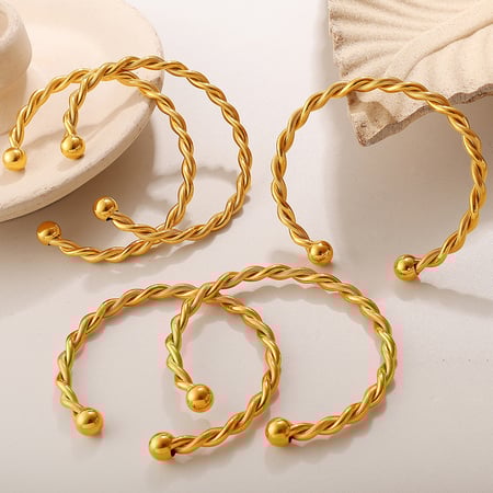 Pulsera de acero inoxidable color dorado con forma retorcida de 1 pieza 2