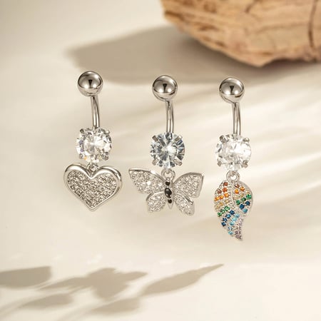 1 piercing para ombligo con forma de corazón, mariposa, cobre y circonita 2