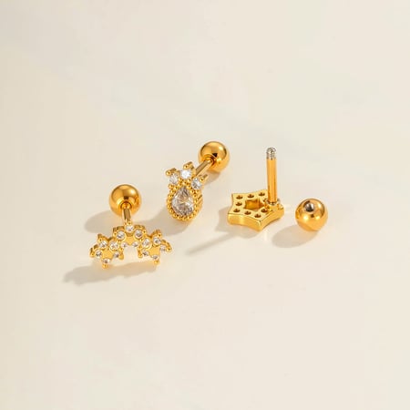 1 Adet Kelebek Bakır Altın Rengi Zirkonyum Piercing Küpe