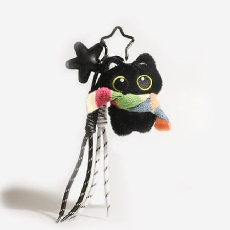 1 Stück schwarze Katzen-Taschenanhänger aus Polyesterfaser für Damen