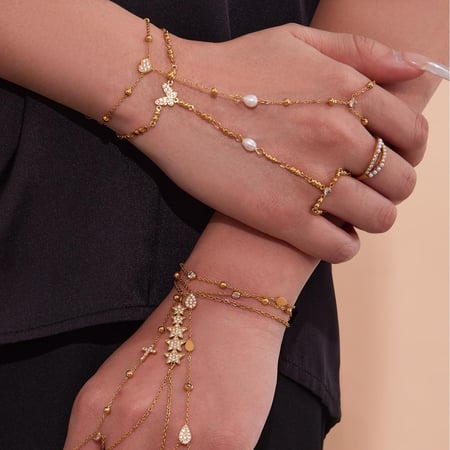 1 stuk klassieke ster roestvrij staal goudkleurige zirkonia dames schakelarmbanden 2