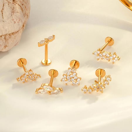 Boucles d&#39;oreilles perçantes élégantes en forme de fleur, couleur cuivre et or, zircone, pour femme, 1 pièce 2