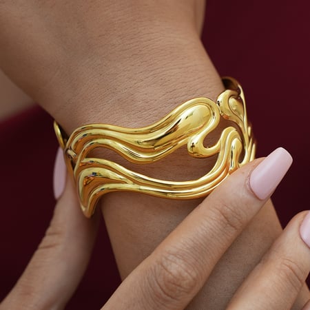 1 pieza de brazaletes simples retro de forma irregular de acero inoxidable de color dorado para mujer 2